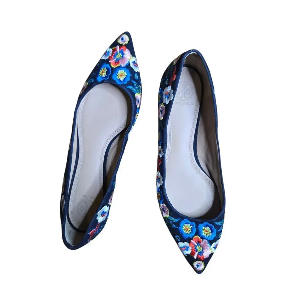 Tory Burch‎ Rosemont Pansy Floral Embroidered Pointed Toe Flats Size: 9